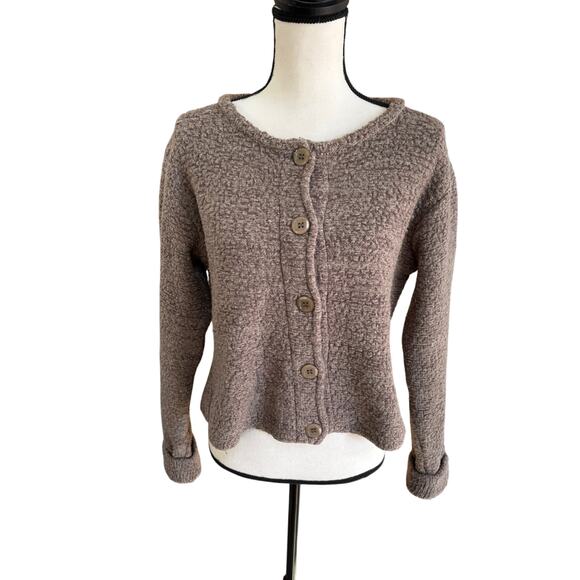 Anthropologie 100% Lambswool Cardigan Sweater Women’s M Brown Taupe Button Up - Picture 1 of 6